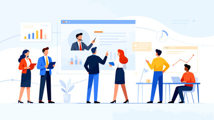 Business team in meeting with data charts