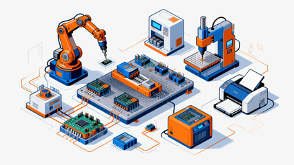 Obraz premium Industrial robotic assembly and electronics