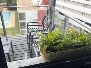 Naklejka premium a swimming pool viewed from the balcony