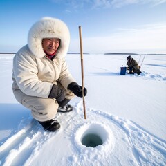 Inuit ice fishing