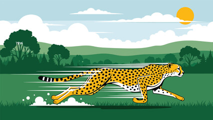 Flat vector illustration of a cheetah running across open land, wildlife speed and hunting behavior shown in a clean educational nature illustration © meeblues