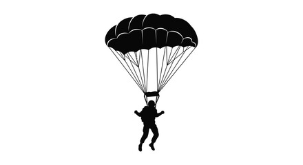 A black silhouette of a paratrooper descending with an open parachute silhouette © Ashik