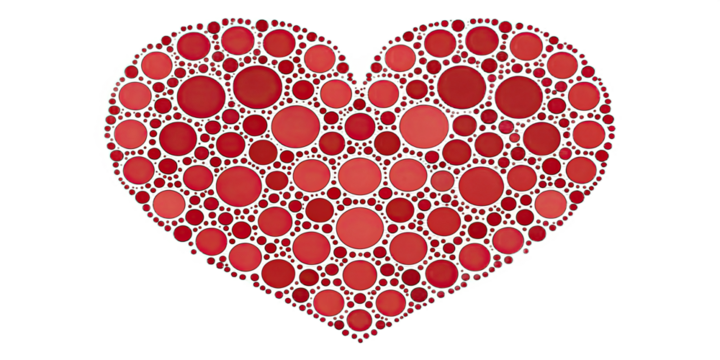 A large heart made of many small solid red circles forming a mosaic pattern on a white background gigapixel art - Powered by Adobe