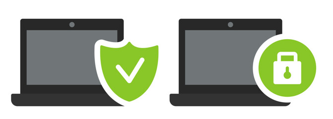 Privacy and Security icon. Laptop with a shield and lock icon. Vector icon set