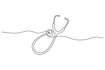 Stethoscope continuous one line drawing minimalist medical equipment concept on white background