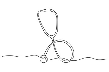 Stethoscope continuous one line drawing minimalist medical equipment concept on white background