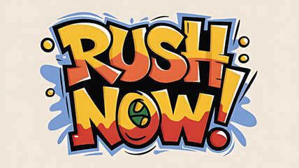 "digital pop art logo, vibrant colors, bold typography, 3d lettering, comic book style, dynamic composition, graphic design, cartoonish, bright, playful, rush now"
