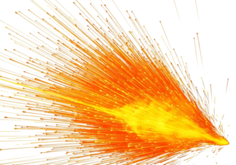 Vibrant orange and yellow sparks flying isolated on transparent background dynamically