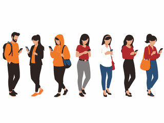 Group of people standing in line looking at their smartphones