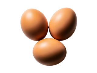Three brown eggs isolated on transparent background