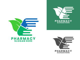 Pharmacy digital capsule with leaf logo design vector template. Fast medical logo icon
