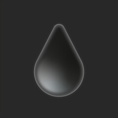 Dark Oil Drop Glossy Glassmorphism Energy Icon on a Black Background. 