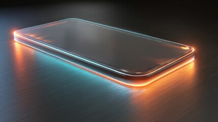 Futuristic smartphone with glowing neon light effect. Modern technology concept. Digital communication for innovation and internet connection.