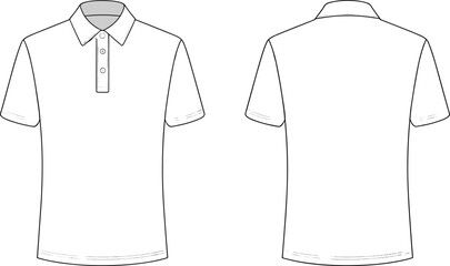 Men polo shirt front and back view, short sleeve collar top apparel mockup, casual clothing fashion line vector