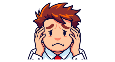 Frustrated businessman holding head in hands, feeling stressed and overwhelmed