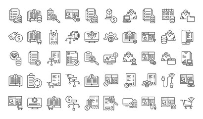 icon pack electronic data interchange outline vector style for business workflow integration digital transaction system communication secure document approval finance ledger sync audit trail supply