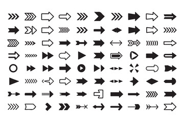 Large Collection of Black Arrow Icons in Various Styles and Directions Set