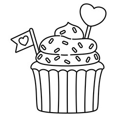 Sweet Love Cupcake Doodle Outline Isolated