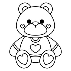 Valentine Teddy Bear Doodle Outline Isolated