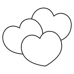 Romantic Three Hearts Doodle Outline Isolated