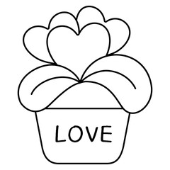 Heart Plant in Pot Doodle Outline Isolated