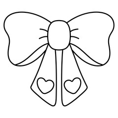 Valentine Heart Bow Doodle Outline Isolated