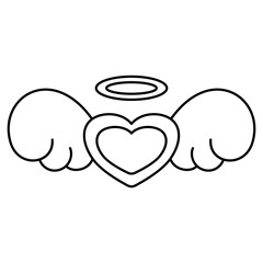 Heart with Angel Wings Doodle Outline Isolated