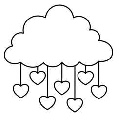 Cloud with Heart Doodle Outline Isolated