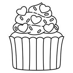 Valentine Cupcake Doodle Outline Isolated