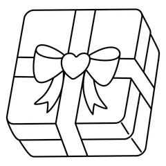 Valentine Gift Box Doodle Outline Isolated