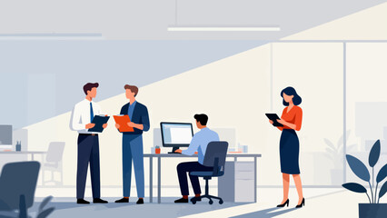 Obraz premium Office workers collaborating in modern workspace