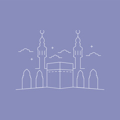 Outline illustration of the Kaaba building. Mecca. Islamic theme. Ramadan theme. Arabic architecture. Vector illustration.