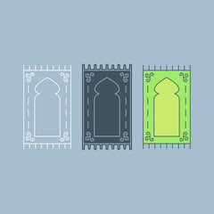 Prayer mat with three different styles. Islamic theme. Prayer worship equipment. Ramadan theme. Vector illustration.