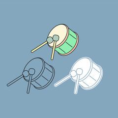 Ramadan drum with three different styles. Islamic theme. Ramadan theme. Eid al-Fitr and Eid al-Adha. Vector illustration.