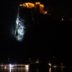 An Illuminated Bled Castle Overlooking