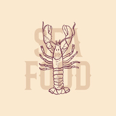 Lobster seafood print design hand drawn illustration vector