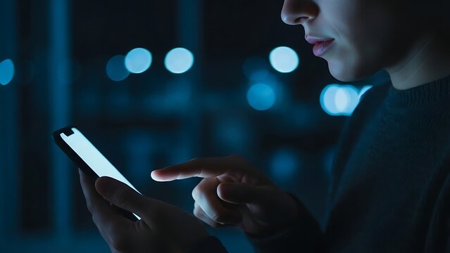 A person engrossed in late-night digital interaction