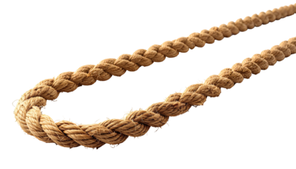 Close-up of a thick, braided rope with a curved shape against a solid black background