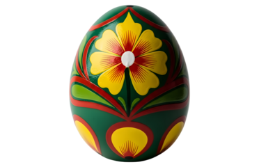 Easter egg isolated on transparent background with yellow flower design