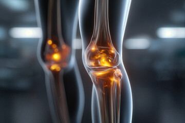 Knee Pain Concept Glowing Joints in X-Ray Style Reflecting Discomfort and