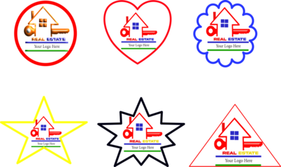 Colorful real estate logo set isolated on transparent background for branding