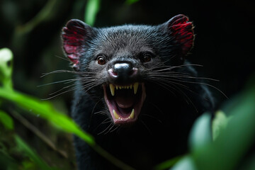 A close-up view of a fennec fox shows its iconic oversized ears and gentle expression, captured in warm desert tones.