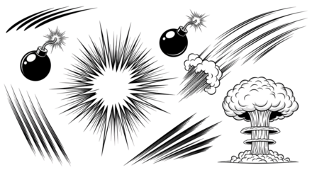 Explosion and Bomb Comic Book Style Graphics Collection.