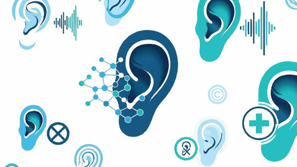 Abstract representation of human ear and sound waves.