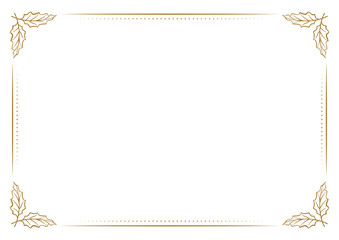 Christmas rectangular frame with golden leaves. Elegant winter decorative border.