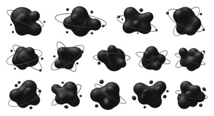 Abstract Black Organic Shapes with Swirls and Dots.