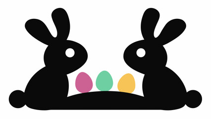 Fototapeta premium Easter bunnies with colorful eggs on a plate