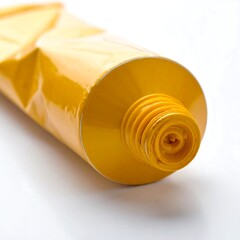 Close-up of a Yellow Paint Tube with Visible Threads.