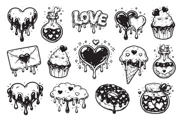 set of black silhouettes of love