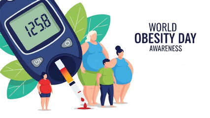 World Obesity Day Awareness with Glucometer and Overweight People.